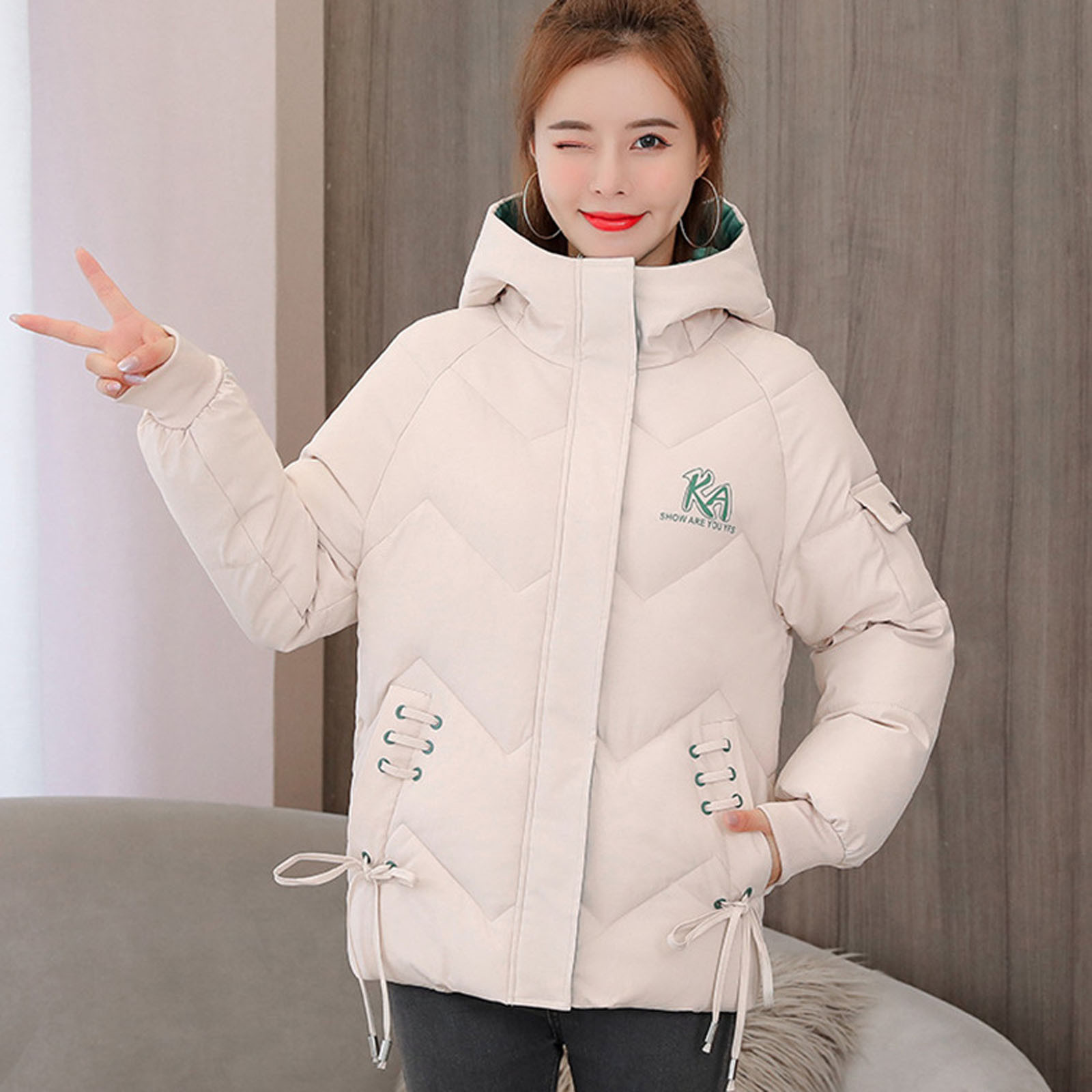 Olyvenn Stylish Woman Fashion Long Sleeves Comfortable Loose Tops Hooded  Long Coat Blouse Cold Weather Thicken Furry Lined Thermal Down Jackets  White 14 